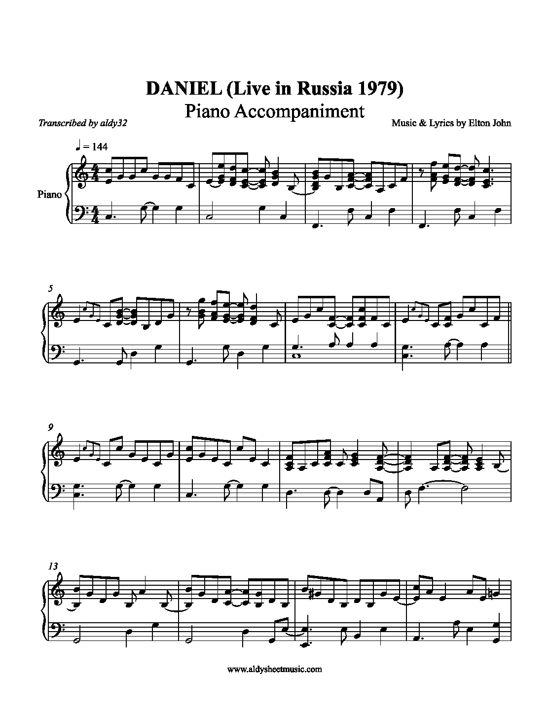Daniel (Live in Russia 1979) - Elton John (Piano Accompaniment) - Aldy Sheet Music1113 x 1440