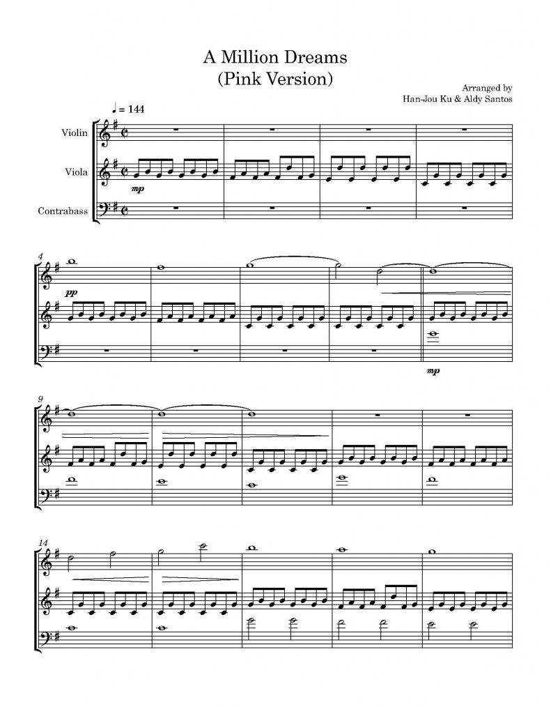 A Million Dreams (Violin, Viola & Contrabass)