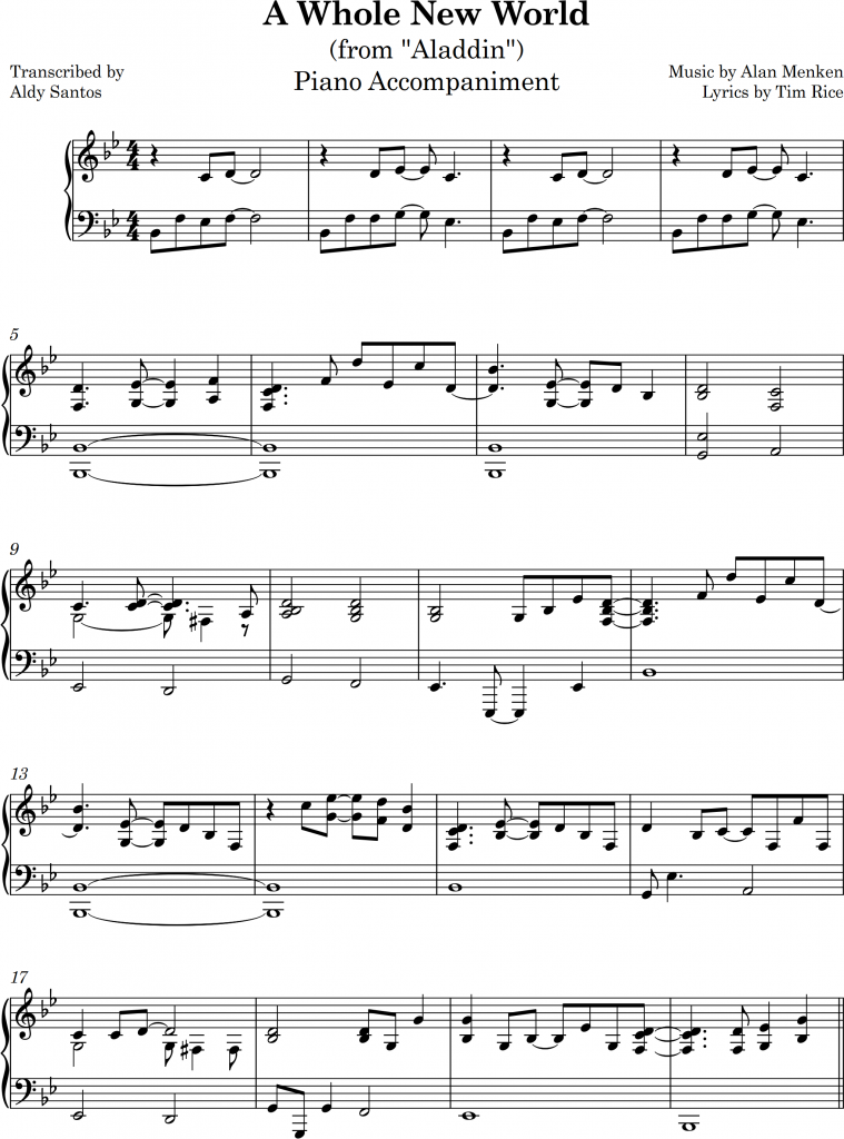 A Whole New World - Aladdin (Piano Accompaniment)