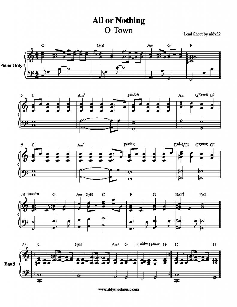All or Nothing - O-Town (Piano Lead Sheet)