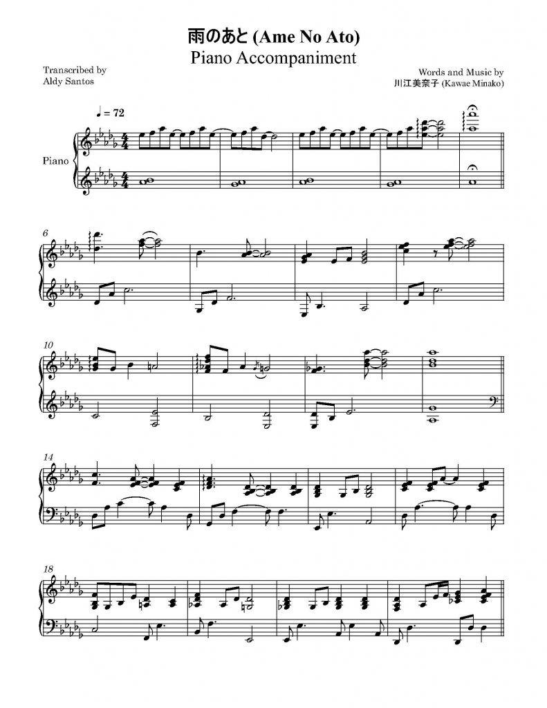 Ame No Ato - Kawae Minako (Piano Accompaniment)