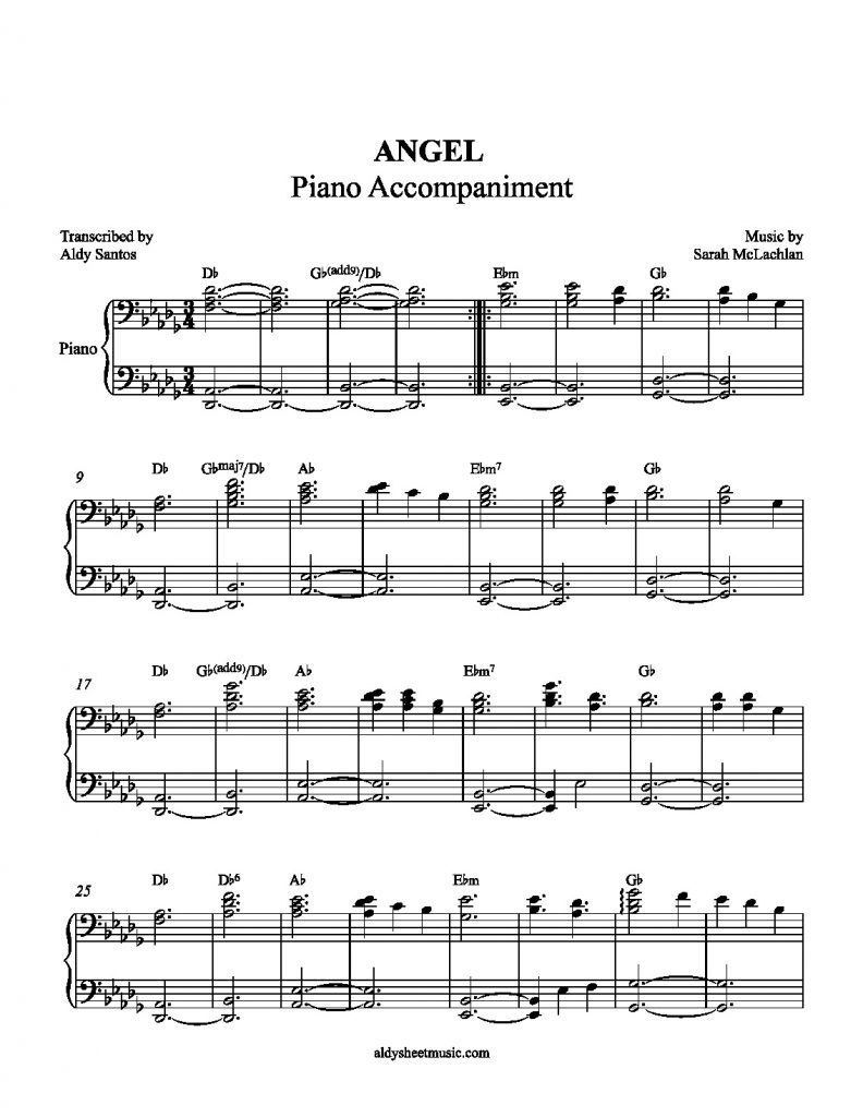 Angel - Sarah Mclachlan (Piano Accompaniment)