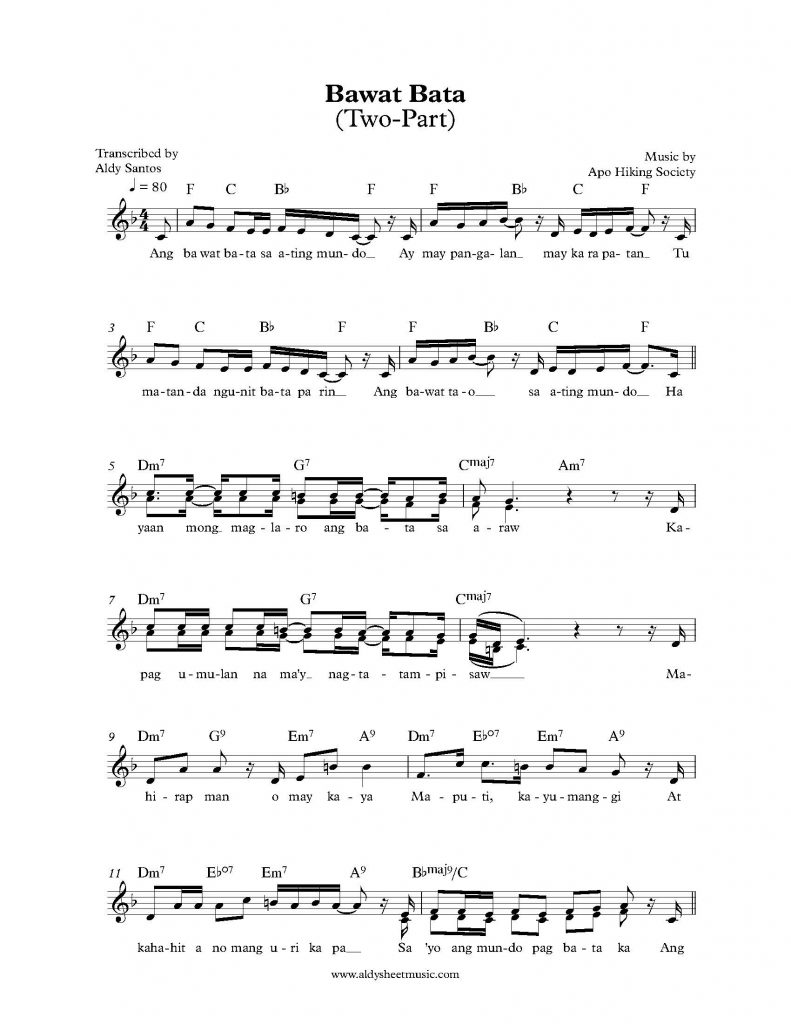 Bawat Bata - Apo Hiking Society (2-Part & Chords)