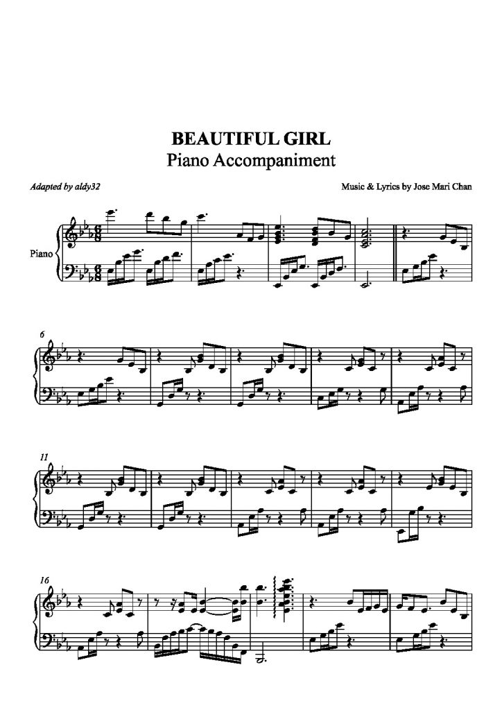 Beautiful Girl - Jose Mari Chan (Piano Accompaniment)