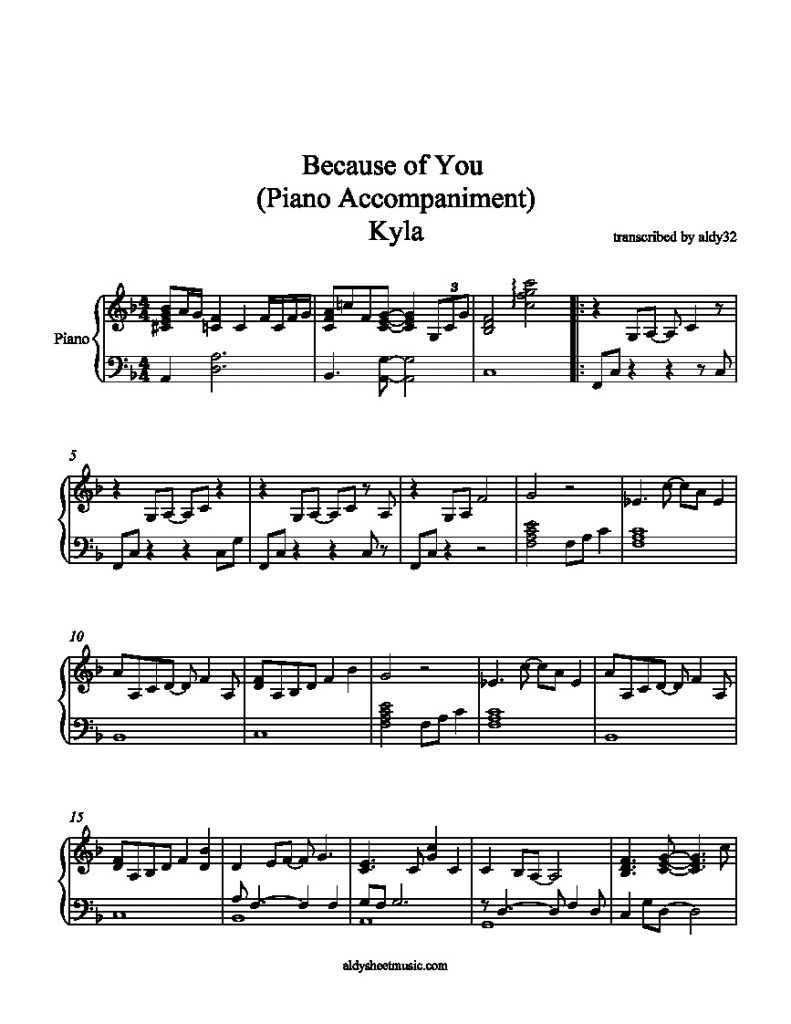 Because of You - Kyla (Piano Accompaniment)