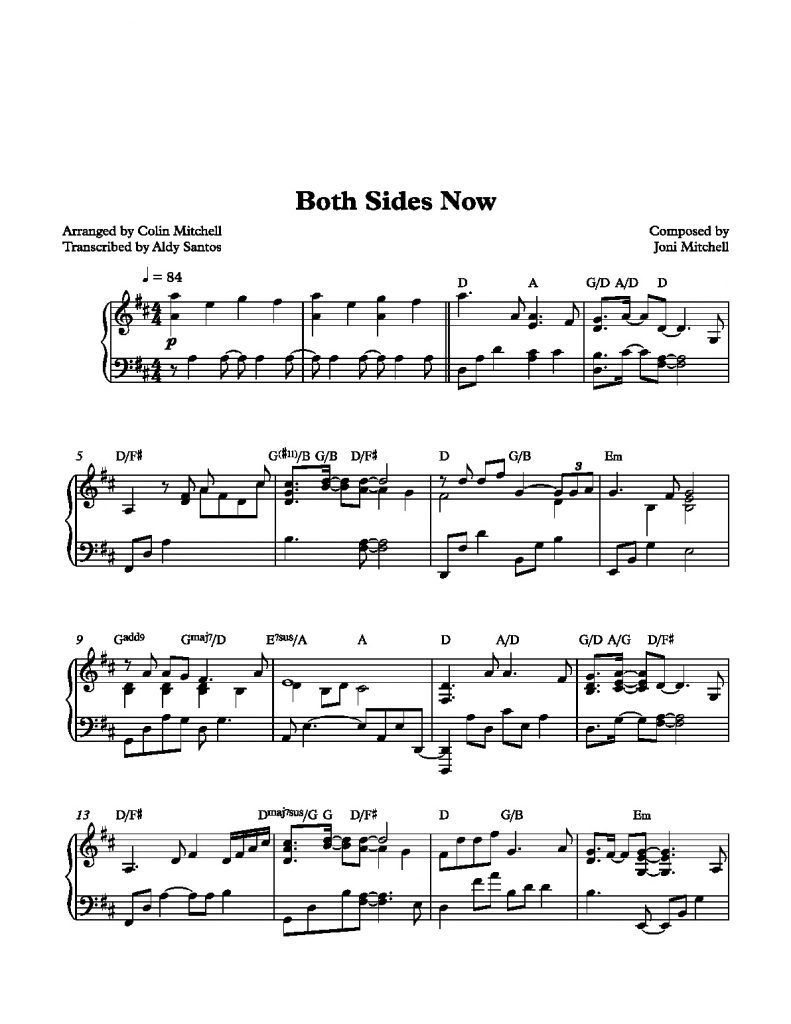 Both Sides Now - Joni Mitchell (Piano Solo)