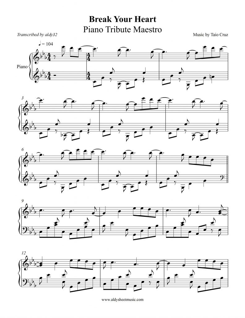 Break Your Heart - Taio Cruz (Piano Tribute Maestro)
