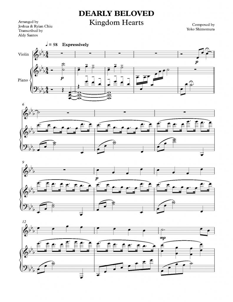 Dearly Beloved - Kingdom Hearts (Violin & Piano)