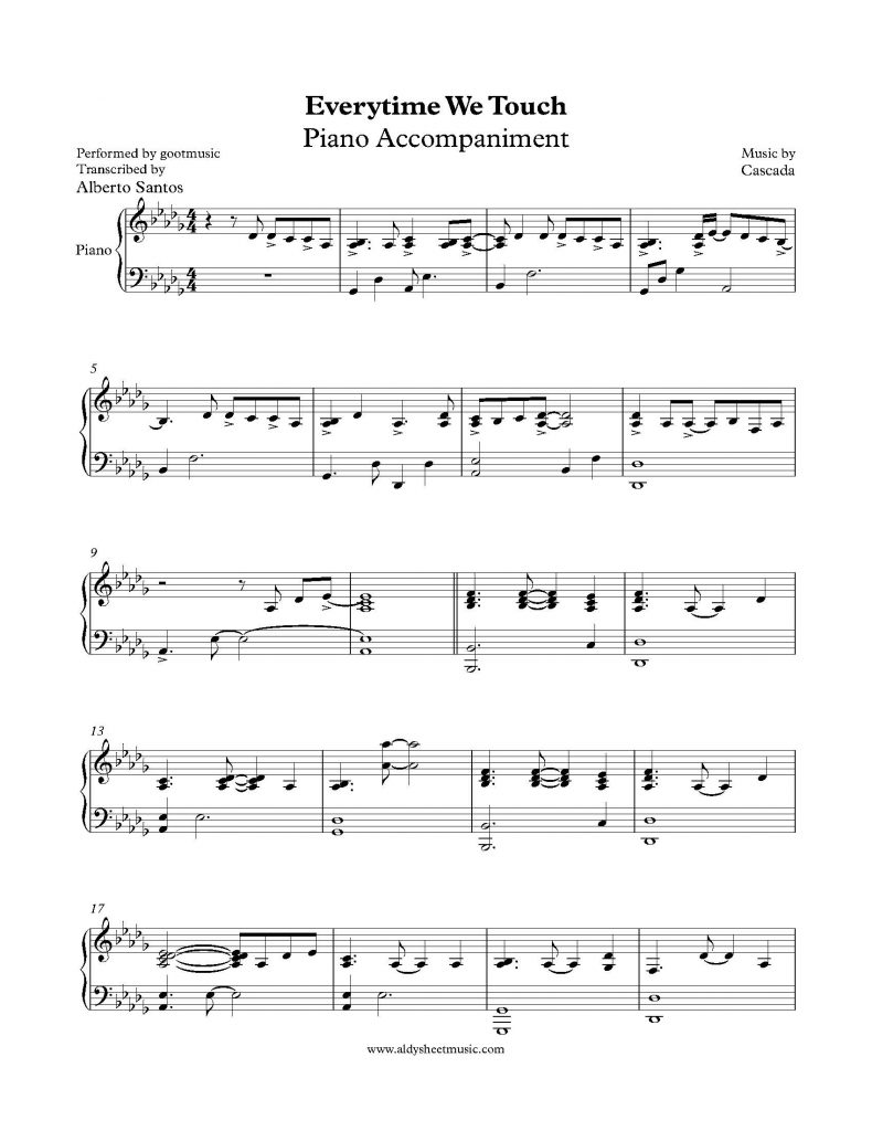 Everytime We Touch - Cascada (Piano Accompaniment)