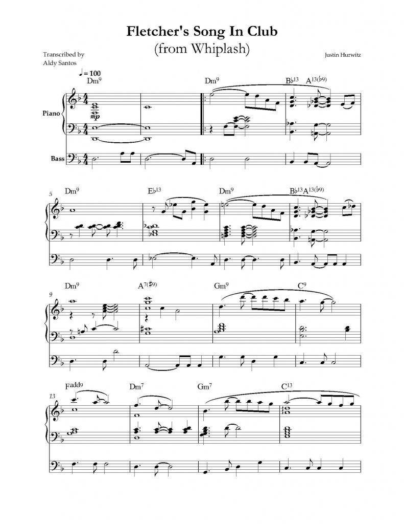 Fletcher's Song In Club (Whiplash) - Justin Hurwitz (Piano & Bass)