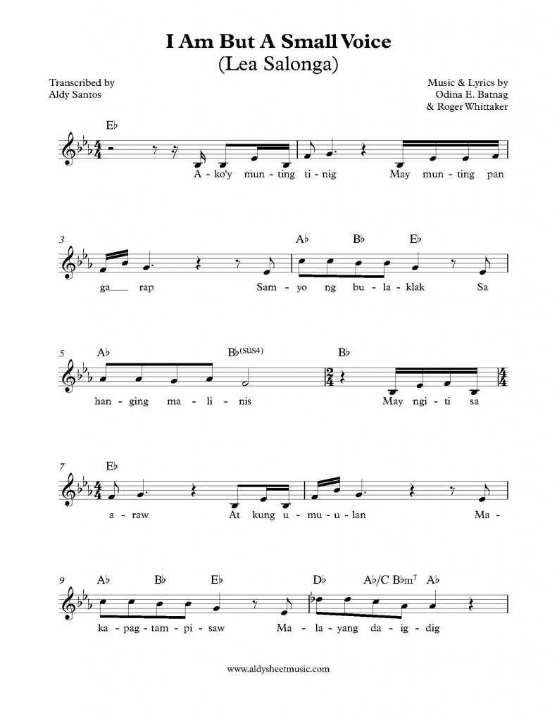 I Am But a Small Voice - Lea Salonga (Lead Sheet)