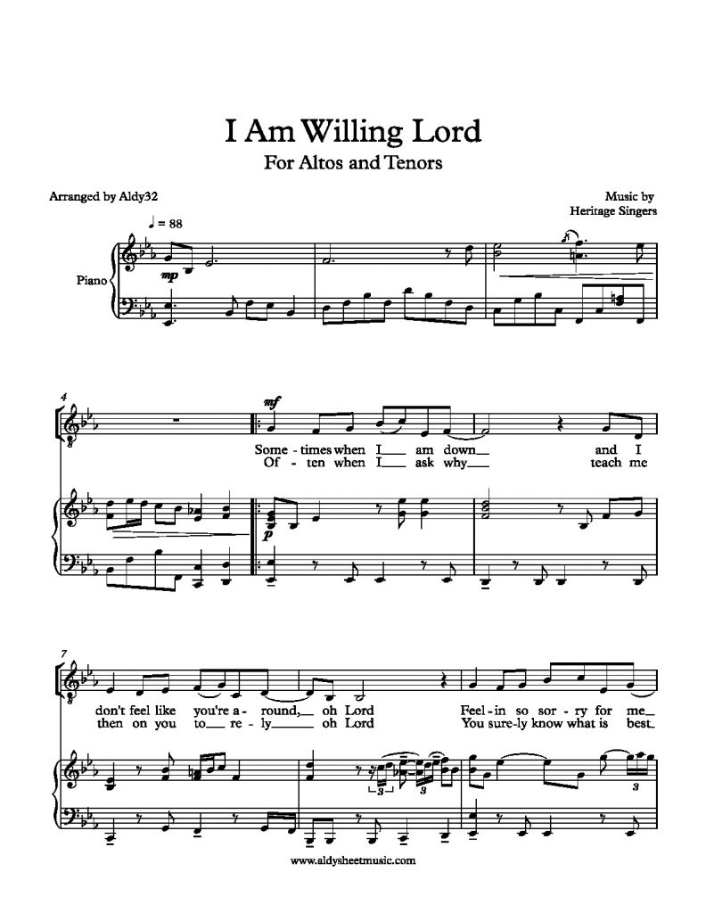 I Am Willing Lord - The Heritage Singers (2-Part Choir & Piano)