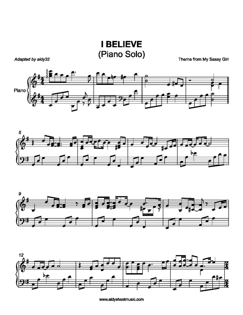 I Believe (My Sassy Girl) - Piano Solo
