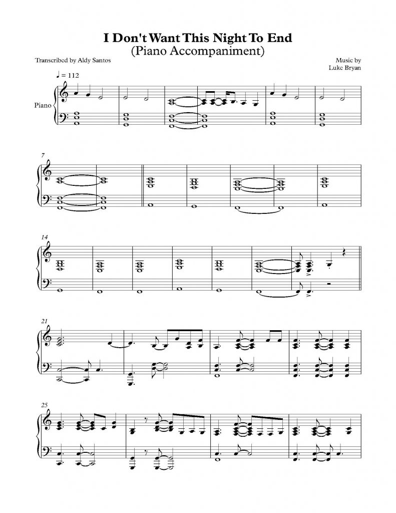 I Don't Want This Night To End- Luke Bryan (Piano Accompaniment)