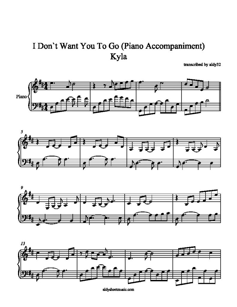 I Don't Want You to Go - Kyla (Piano Accompaniment)