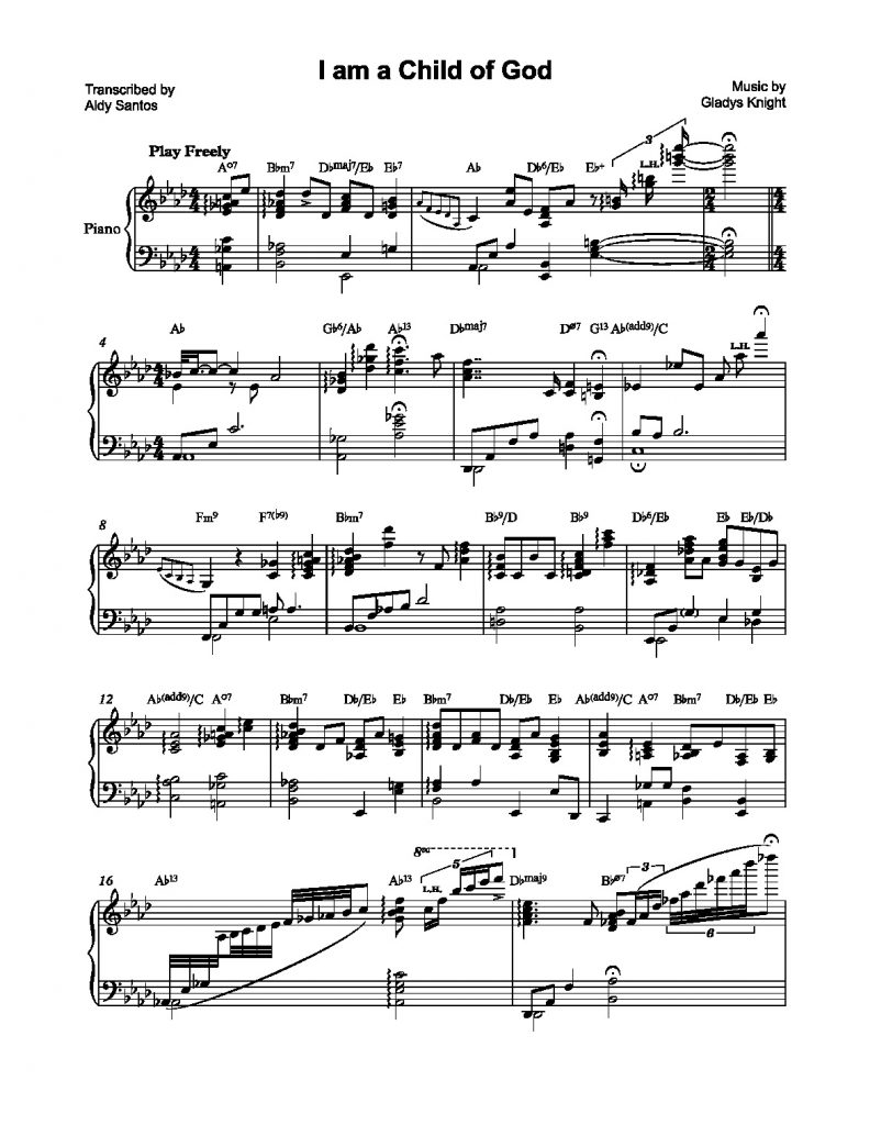 I Am a Child of God - Gladys Knight (Piano Accompaniment)