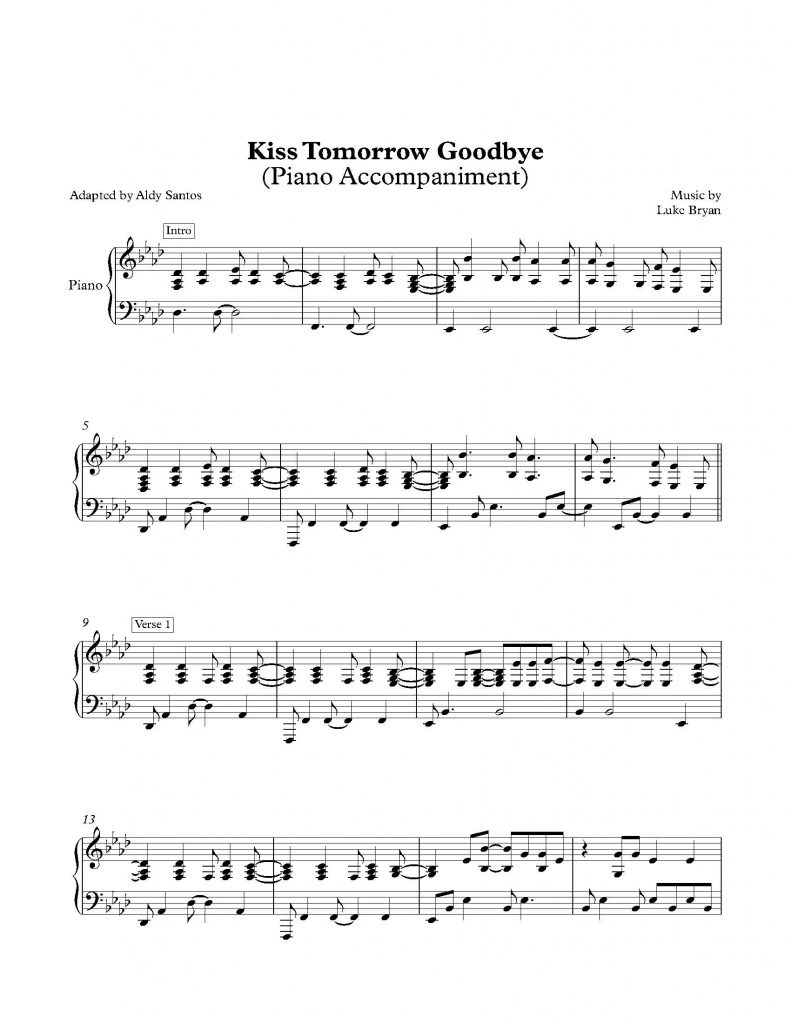 Kiss Tomorrow Goodbye - Luke Bryan (Piano Accompaniment)