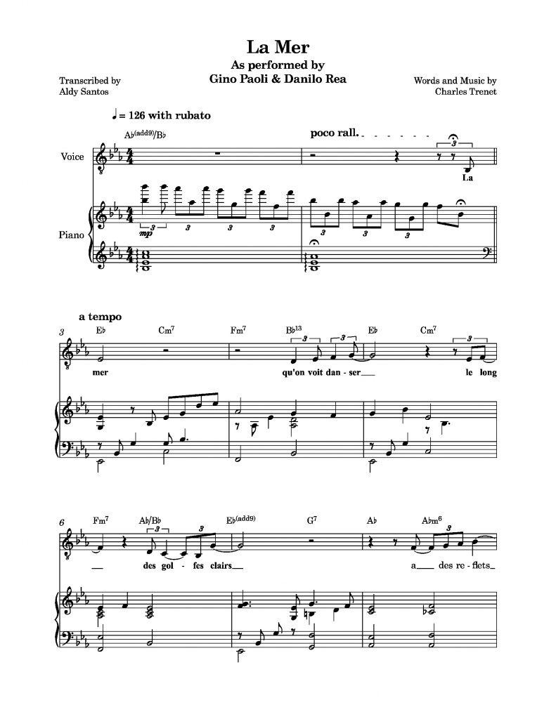 La Mer - Gino Paoli & Danilo Rea (Piano Accompaniment & Voice)