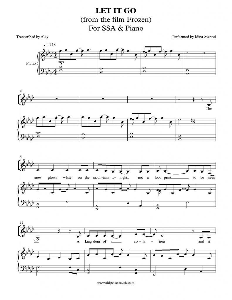 Let It Go - Idina Menzel (SSA Choir & Piano Accompaniment)