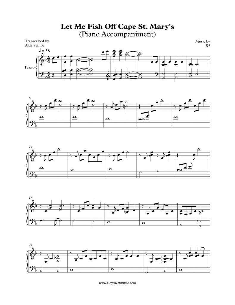 Let Me Fish Off Cape St. Mary's (Piano Accompaniment)