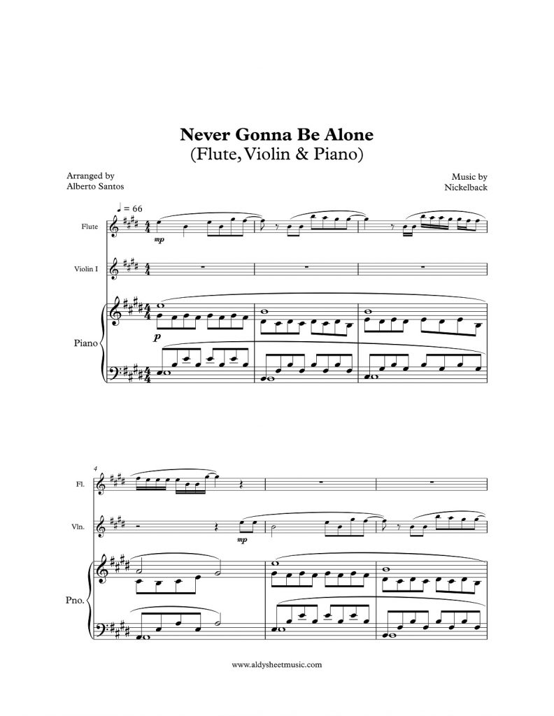 Never Gonna Be Alone - Nickelback (Piano, Violin, Flute)