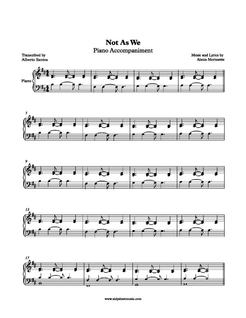Not As We - Alanis Morissette (Piano Accompaniment)