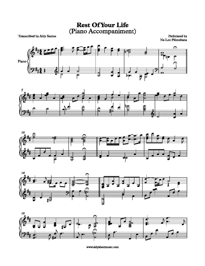 Rest Of Your Life - Na Leo Pilmehana (Piano Accompaniment)