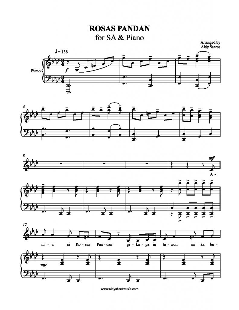 Rosas Pandan - Pilita Corrales (SA Choir & Piano)
