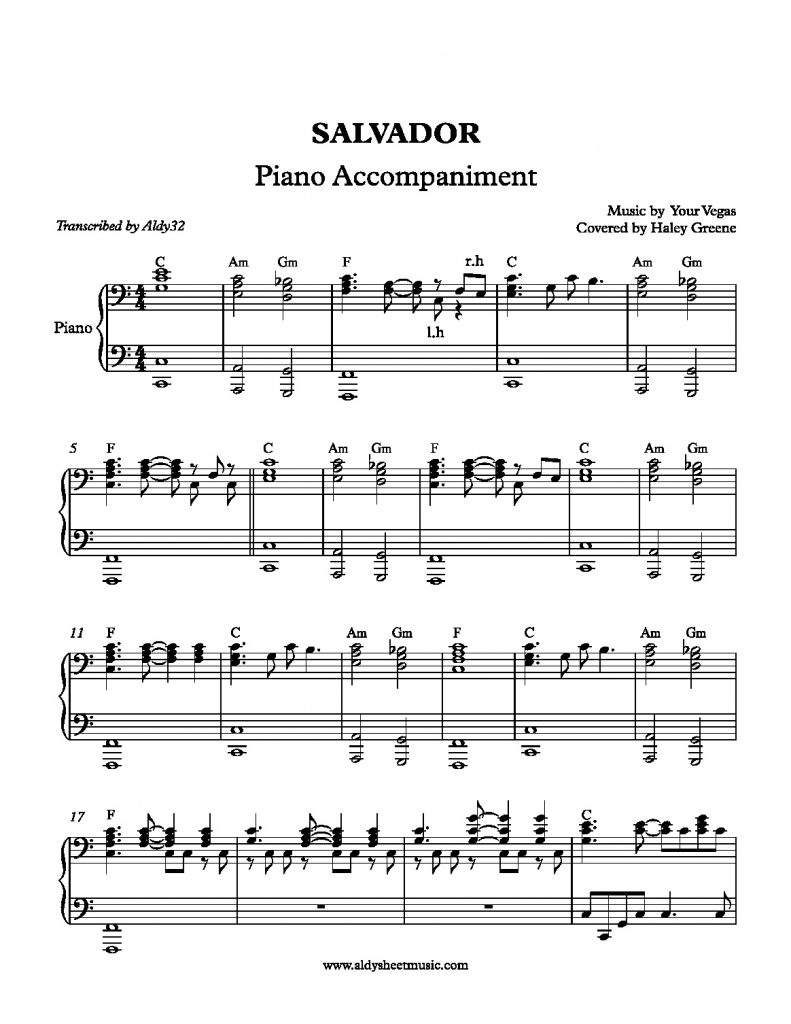 Salvador - Your Vegas (Piano Accompaniment)