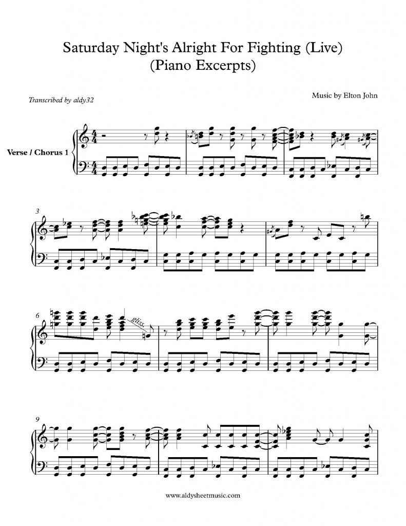 Saturday Night’s Alright for Fighting – Elton John (Piano Excerpts)