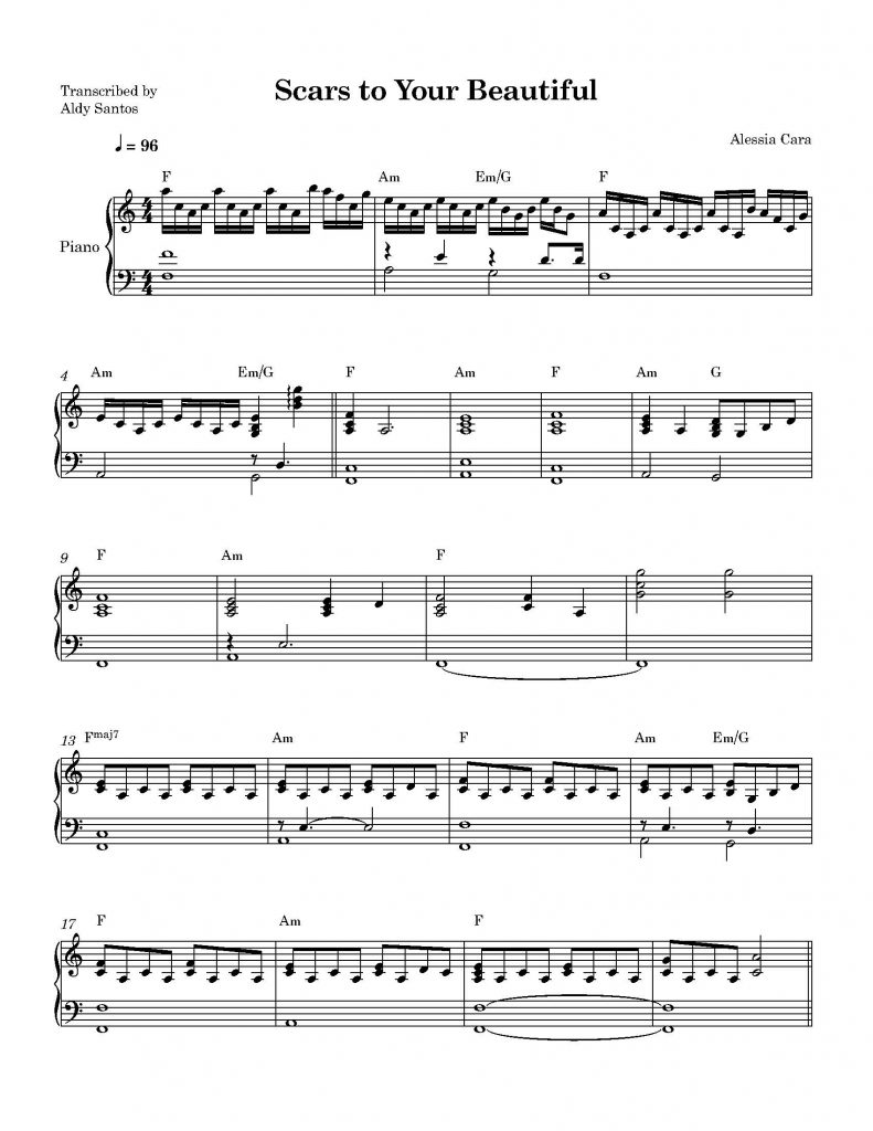 Scars to Your Beautiful - Alessia Cara (Piano Accompaniment)