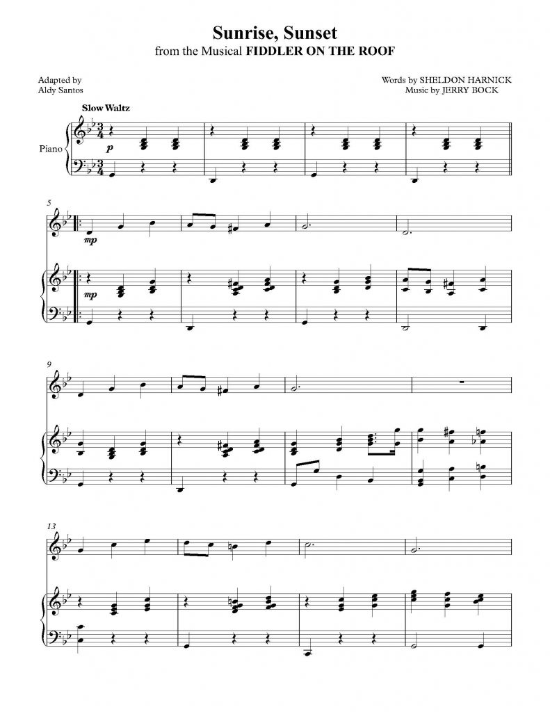 Sunrise, Sunset - Fiddler on the Roof (Violin & Piano)