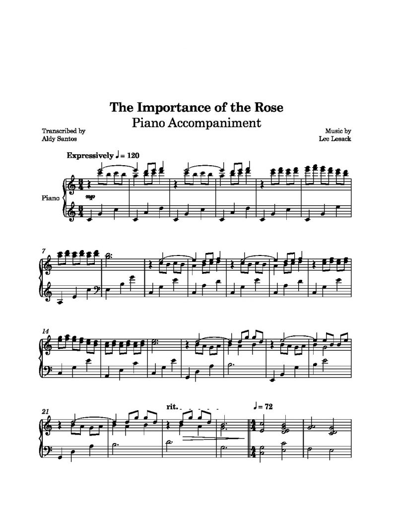 The Importance of the Rose - Lee Lesack (Piano Accompaniment)