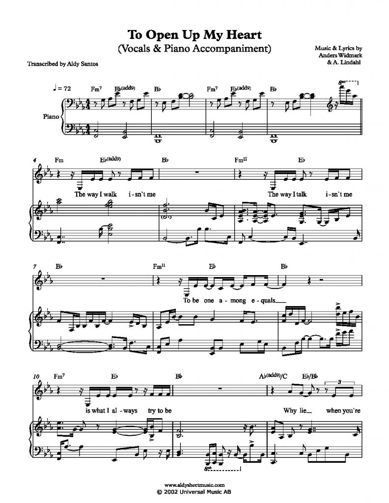 To Open Up My Heart - Anders Widmark & Sara Isaksson (Piano Accompaniment & Vocals)