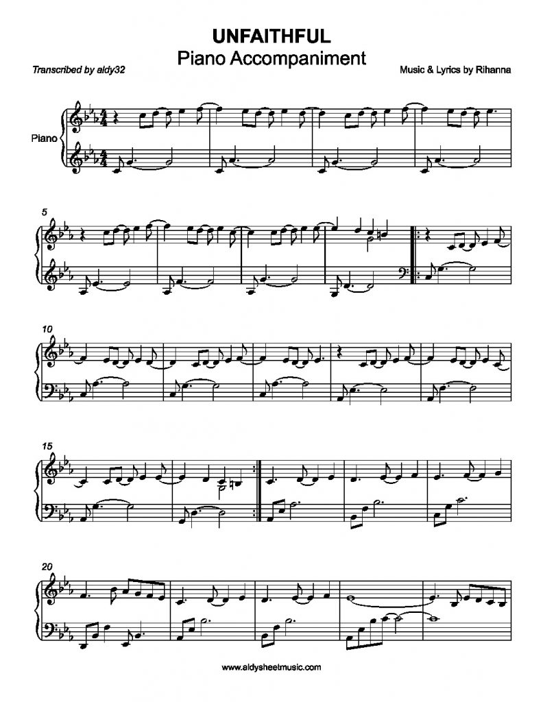 Unfaithful - Rihanna (Piano Accompaniment)