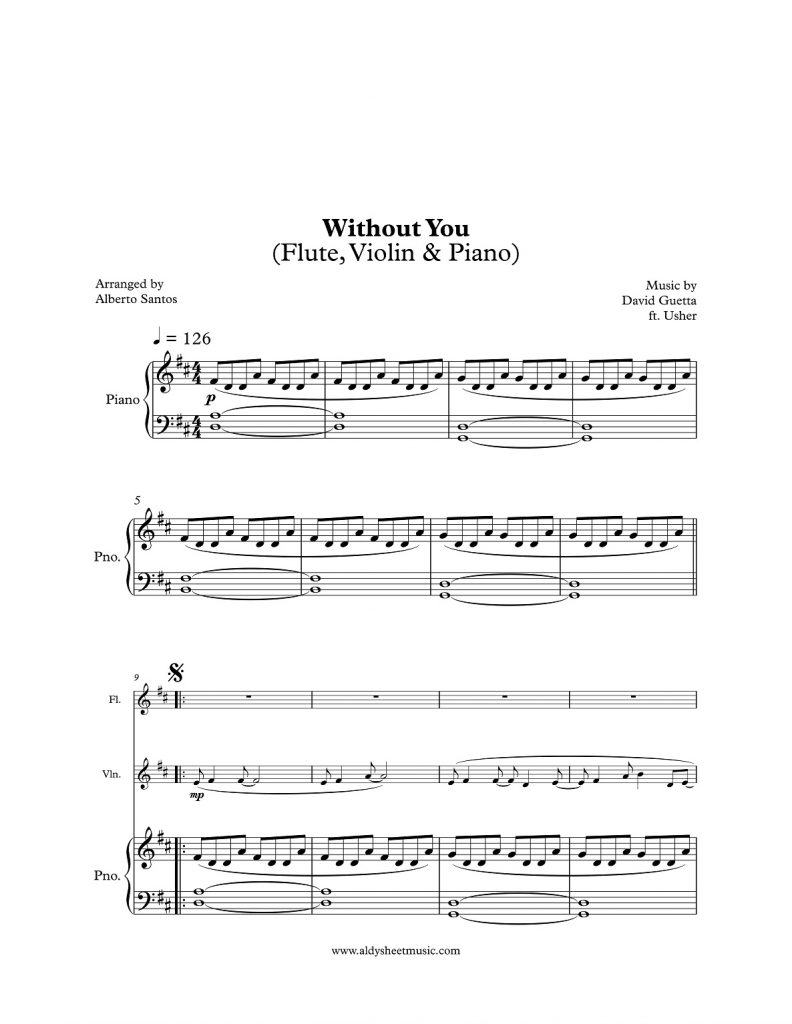 Without You - David Guetta ft. Usher (Piano, Violin & Flute)