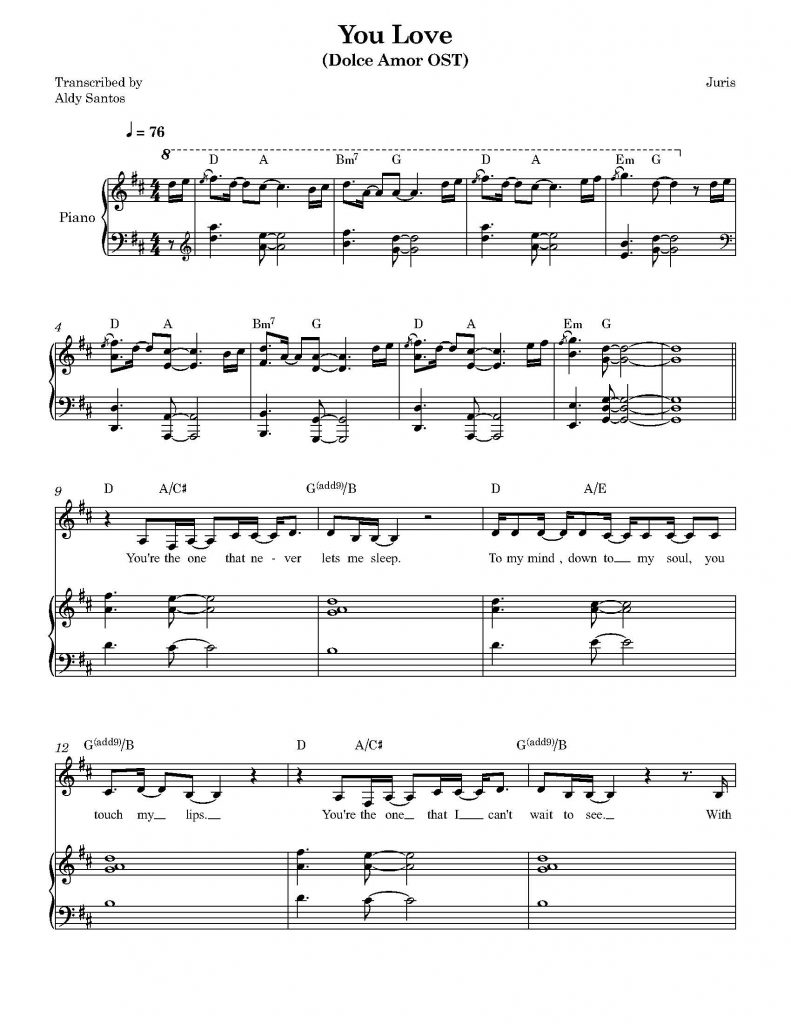 Your Love (Dolce Amor OST) - Juris (Piano Accompaniment & Voice)