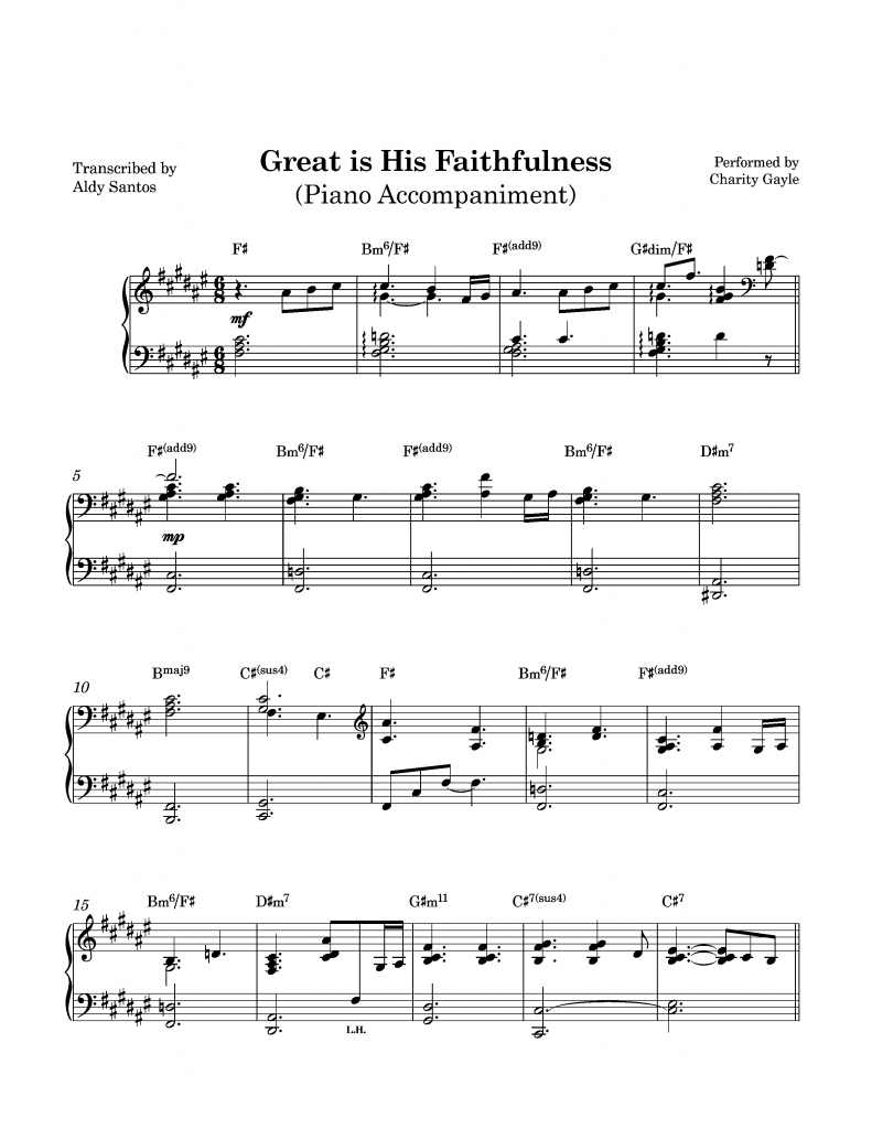 Great is His Faithfulness - Charity Gayle (Piano Accompaniment)